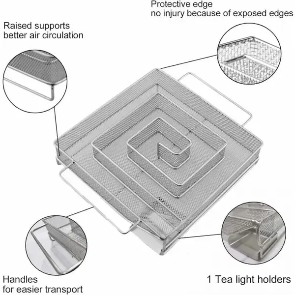 Cold Smoke Generator, Stainless Steel Spiral Smoker Maze for Wood Chips, Gas and Charcoal Grills, Silver, 15 x 15 x 4 cm