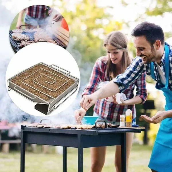 Cold Smoke Generator, Stainless Steel Spiral Smoker Maze for Wood Chips, Gas and Charcoal Grills, Silver, 15 x 15 x 4 cm