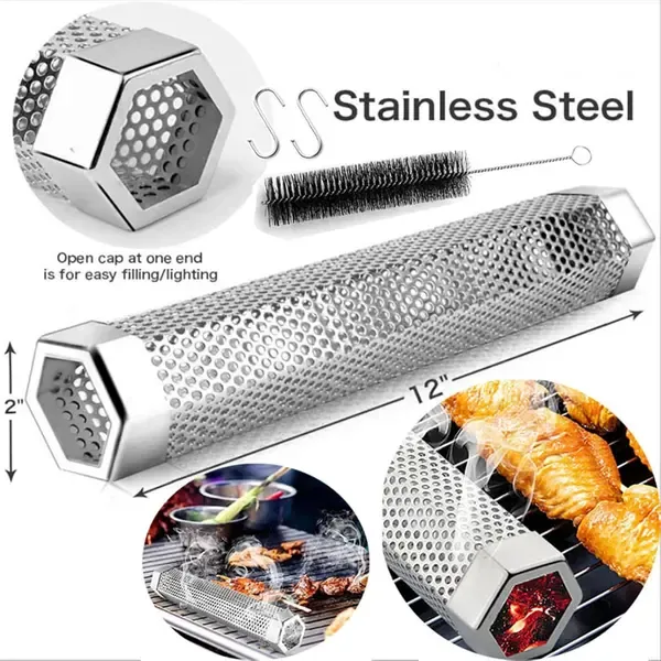 30 cm Pellet Smoker Tube, 304 Stainless Steel BBQ Wood Chip Box for Hot and Cold Smoking on Gas and Charcoal Grills