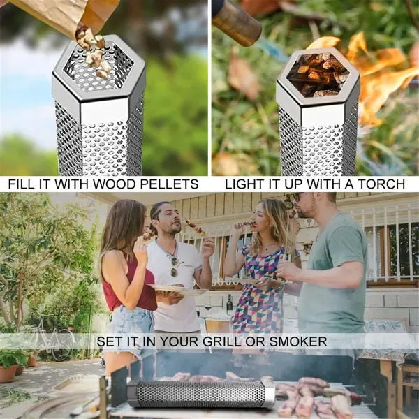 30 cm Pellet Smoker Tube, 304 Stainless Steel BBQ Wood Chip Box for Hot and Cold Smoking on Gas and Charcoal Grills