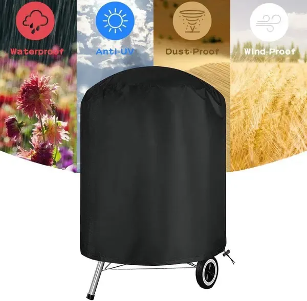 1 Piece 210D Oxford Charcoal Grill Cover, Waterproof Windproof Outdoor BBQ Protector with Drawstring, Black, 61 x 72 cm