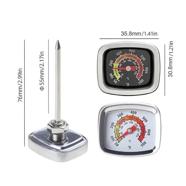 BBQ Grill Thermometer Dual-Display Stainless Steel Temperature Gauge for Smokers Ovens and Meat Cooking Silver