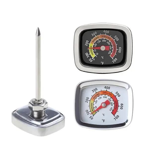BBQ Grill Thermometer Dual-Display Stainless Steel Temperature Gauge for Smokers Ovens and Meat Cooking Silver