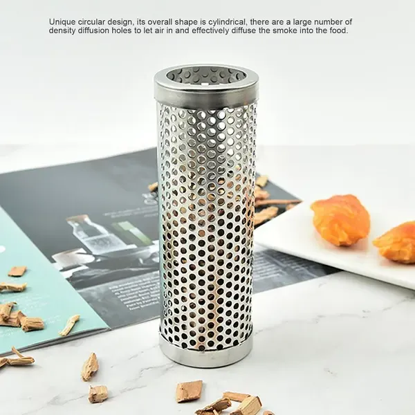 304 Stainless Steel Pellet Smoker Tube with Large Capacity Mesh for Hot and Cold Smoking on BBQ Grills, Silver, 15 x 5 cm