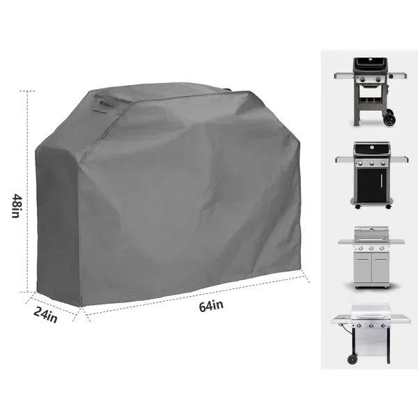 Heavy Duty Waterproof Grill Cover with UV Protection for 3 and 4 Burner Gas Grills, Outdoor Patio and Garden Storage, Grey, 163 cm