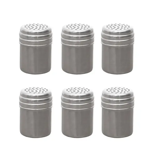 6 Pack Metal Spice Shaker Jars with Dustproof Lids for Pepper, Sugar and Seasonings, Kitchen and Outdoor Grill Use, Silver, 5 x 5 x 7 cm