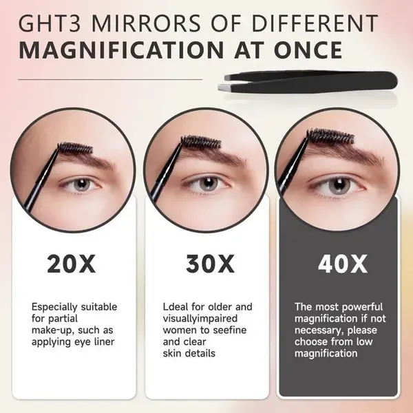 40X Magnifying Makeup Mirror with Suction Cup Mount and Precision Tweezers for Close-Up Grooming, Skincare and Travel, Black