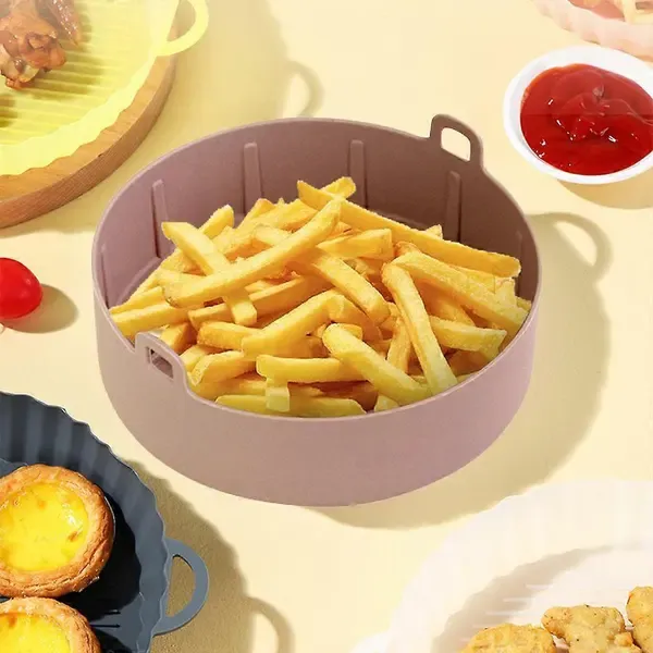 Reusable Silicone Air Fryer Pot with Non-Stick Basket Liner and Side Handles for Air Fryers, Ovens and Baking, Pink, 19 cm