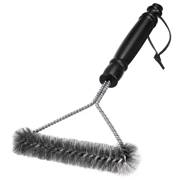 Triangular Stainless Steel BBQ Grill Brush with Three-Sided Bristles and Non-Slip 30 cm Handle for Gas, Charcoal and Outdoor Grills
