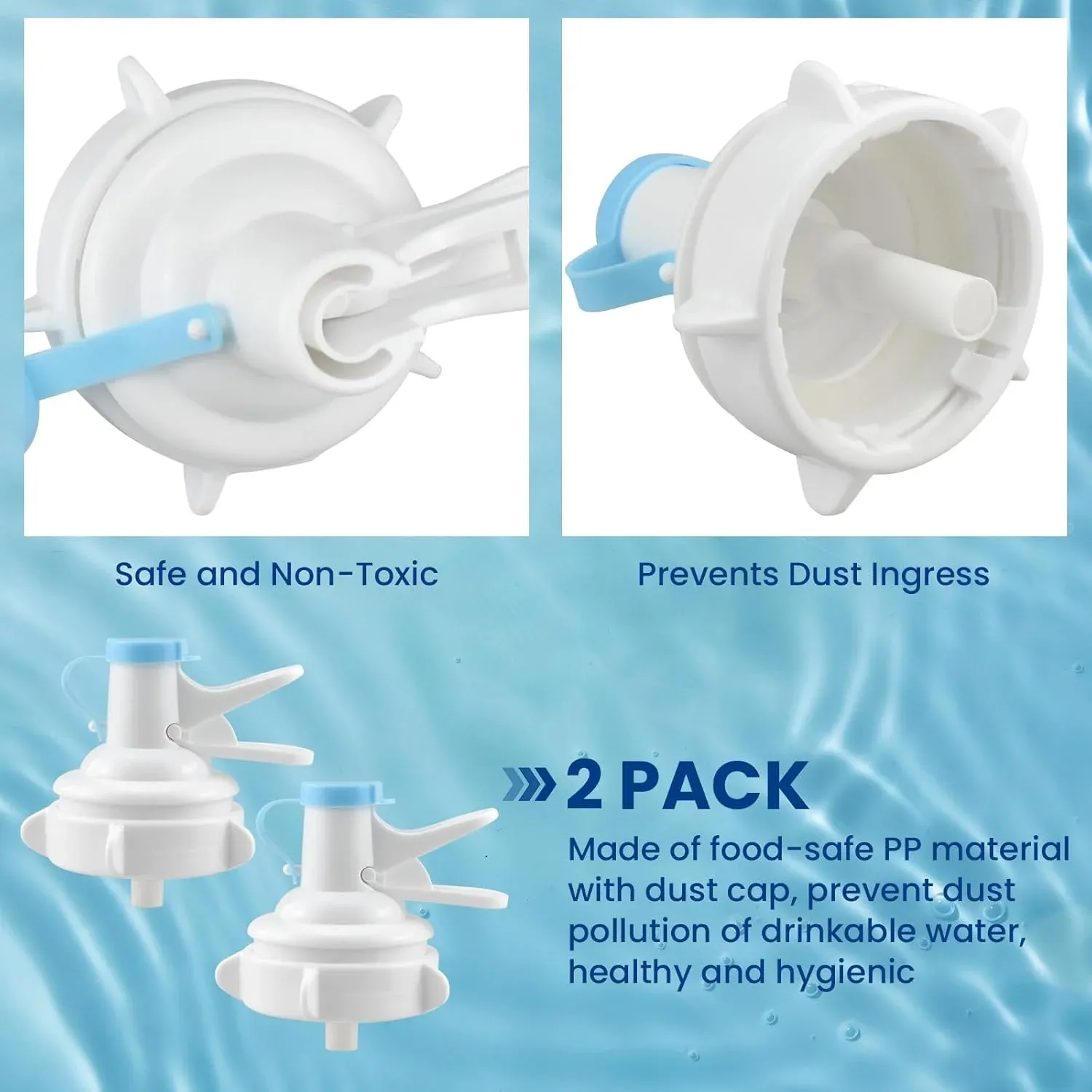 5 Gallon Water Dispenser Valve Reusable Plastic Spigot Faucet for 55mm Non Threaded Crown Top Jugs and Bottles, 2 Pack