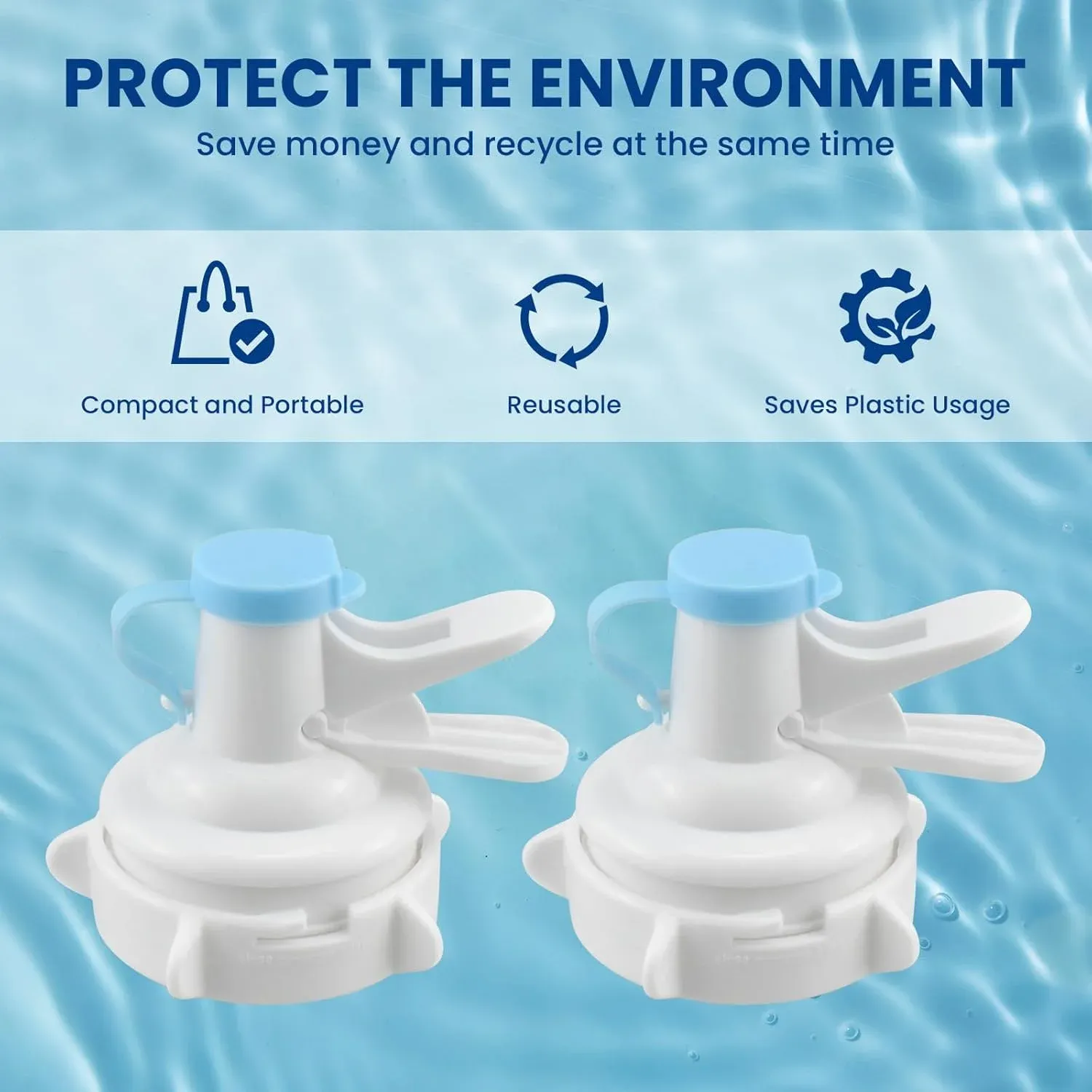 5 Gallon Water Dispenser Valve Reusable Plastic Spigot Faucet for 55mm Non Threaded Crown Top Jugs and Bottles, 2 Pack