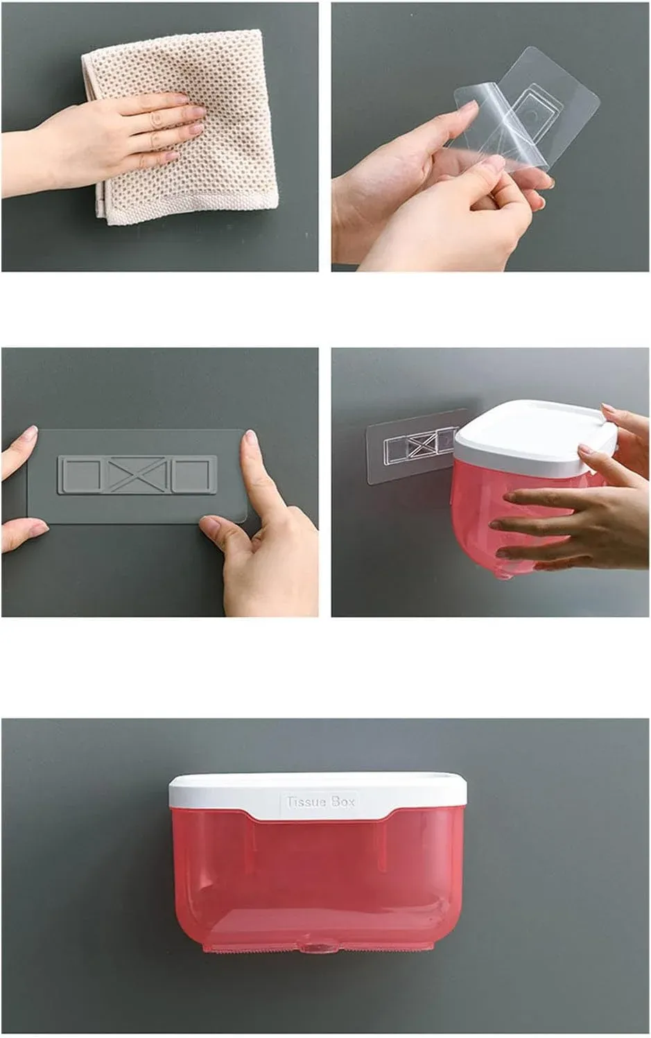 Enclosed Toilet Paper Holder with Cover, Wall Mounted Clear Plastic Roll Protector for Bathroom, Holds Phone and Wipes, Pink