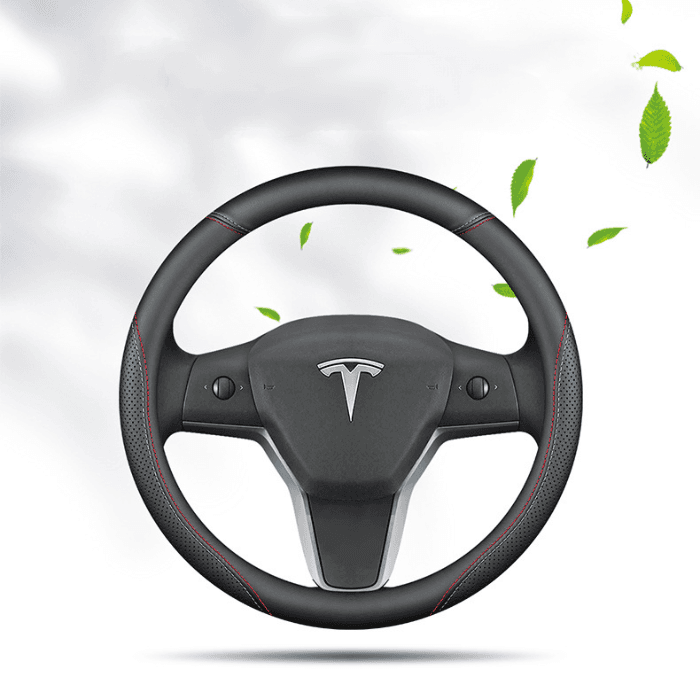 Steering Wheel Cover Custom Fit Nappa Pattern Fabric 36cm Two-Color Line for Tesla Model 3 Model Y Model X Model S