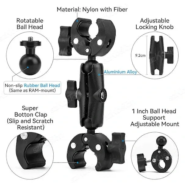 Motorcycle Bicycle Double Clamp Mount For Insta360 One X2 X3 X4 GoPro 12 11 10 SJCAM Selfie Stick Monopod Mount Handlebar Stand Type E