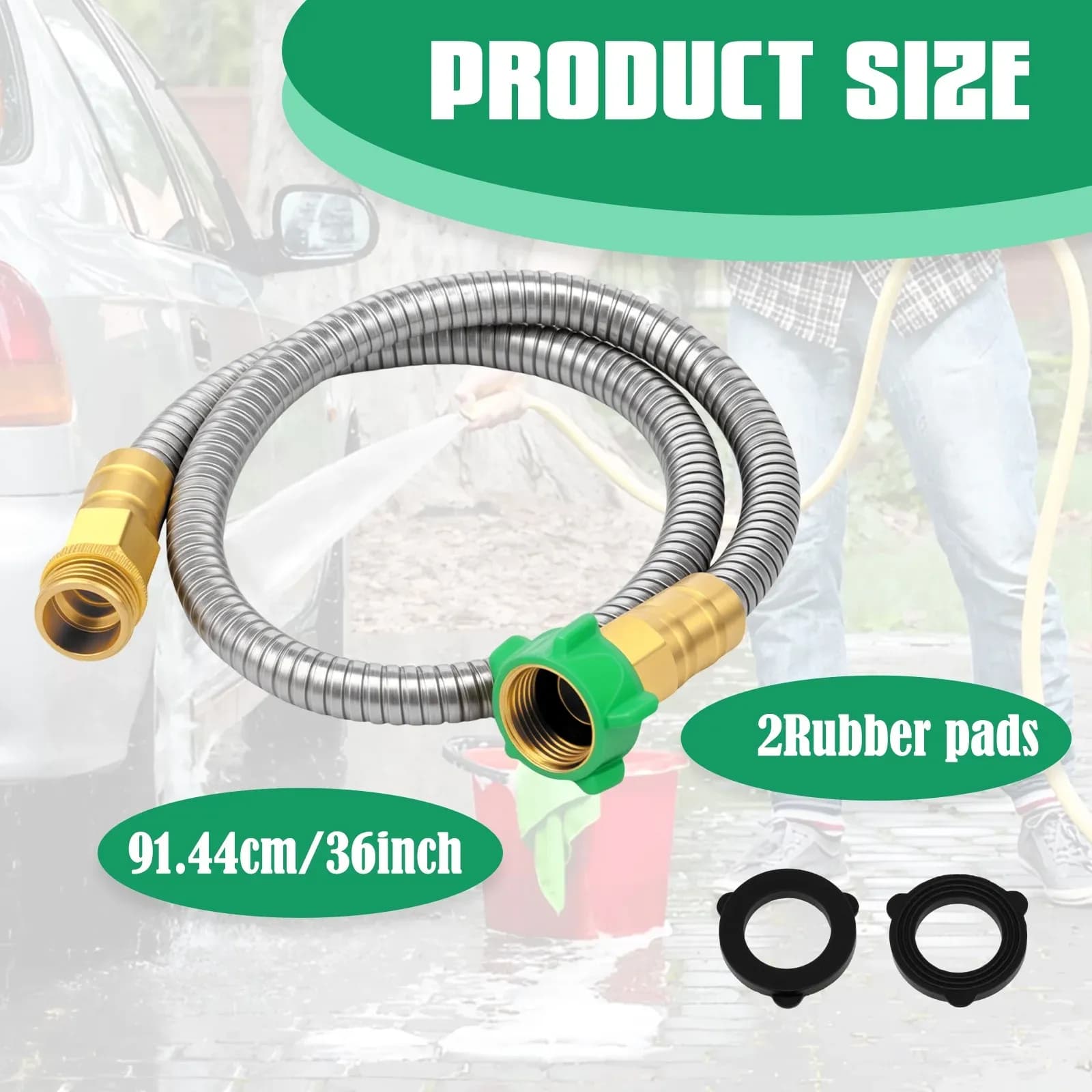 Garden Hose Stainless Steel Flexible Water Extension Pipe 3 Ft Silver