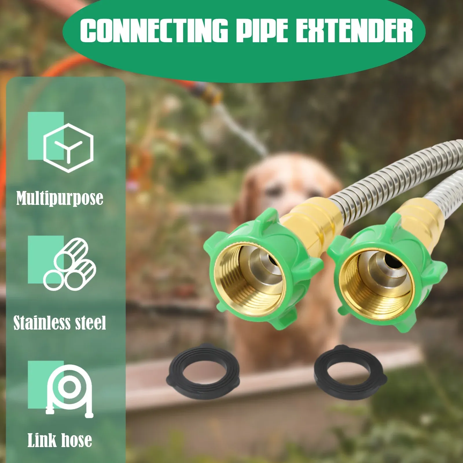 Garden Leader Hose, Stainless Steel Flexible Water Extension Pipe for Car Wash and Outdoor Use, 3 Ft, Stainless Steel Construction