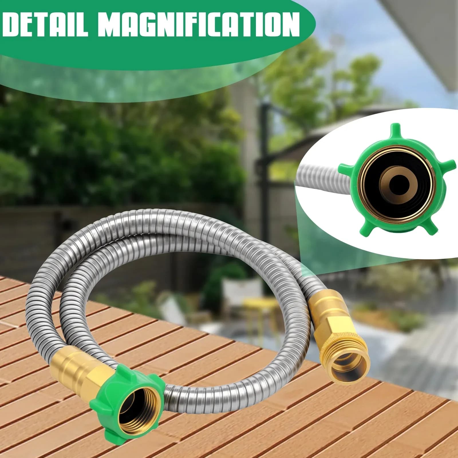 Garden Hose Stainless Steel Flexible Water Extension Pipe 3 Ft Silver