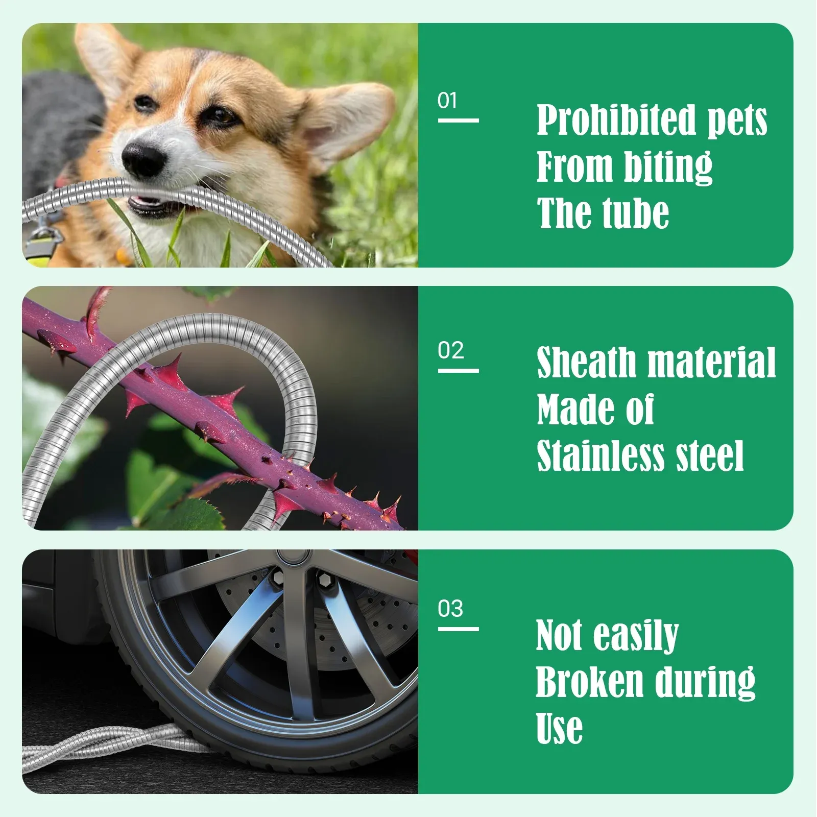 Garden Leader Hose, Stainless Steel Flexible Water Extension Pipe for Car Wash and Outdoor Use, 3 Ft, Stainless Steel Construction