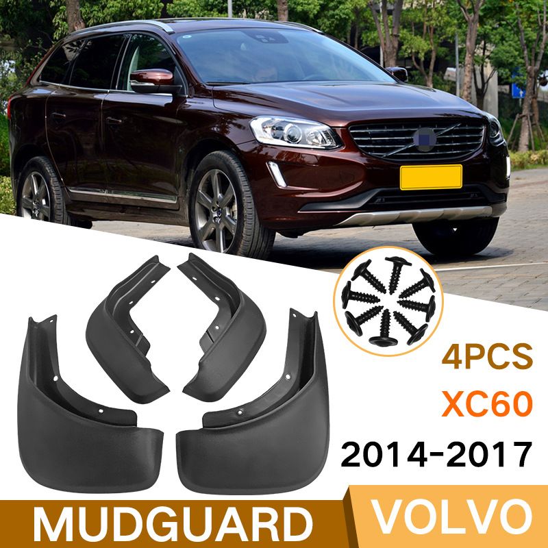 4x Front and Rear Car Fenders for Volvo XC60 2014 2015 2016 2017, Molded Mudguards, Semi-Rigid ABS Plastic Set