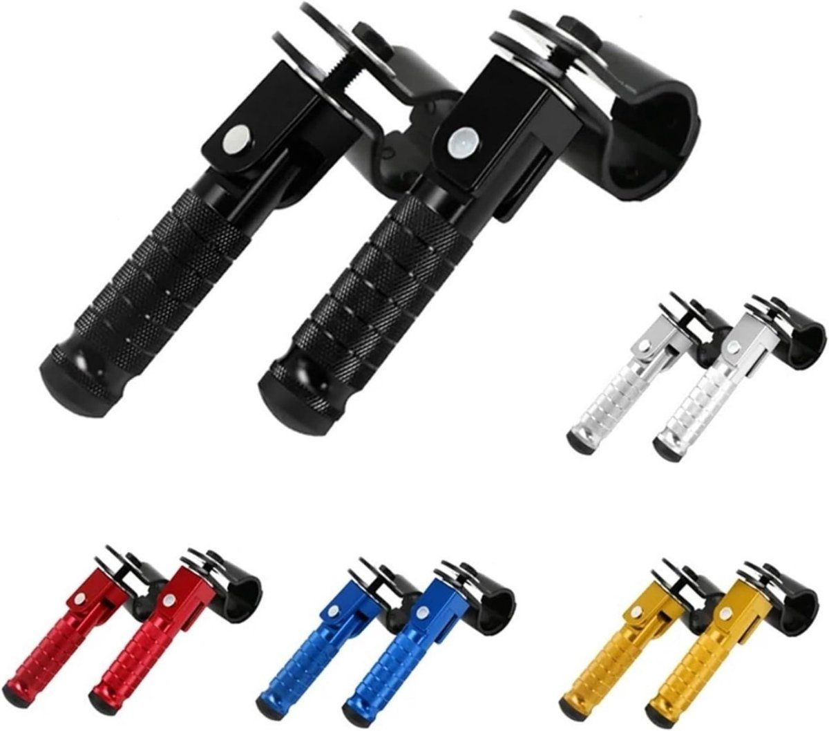 2 Pieces, Folding Motorcycle Footrests, 90 Degree Foldable Rear Pedal Steps with 31-33 mm Clamp, 12.2 x 11 cm, White