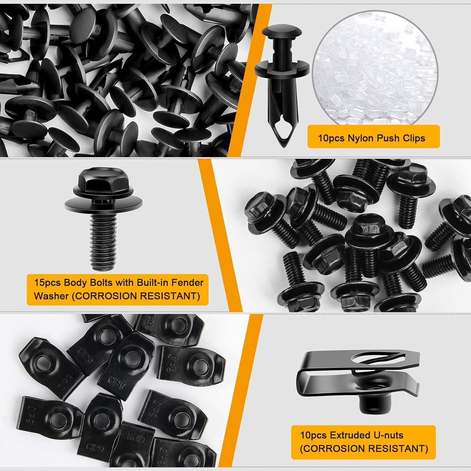 35 Pieces Engine Under Cover Splash Shield Guard Body Bolts, Bumper Fender Liner Push Retainer Fastener Rivet Clips, Black