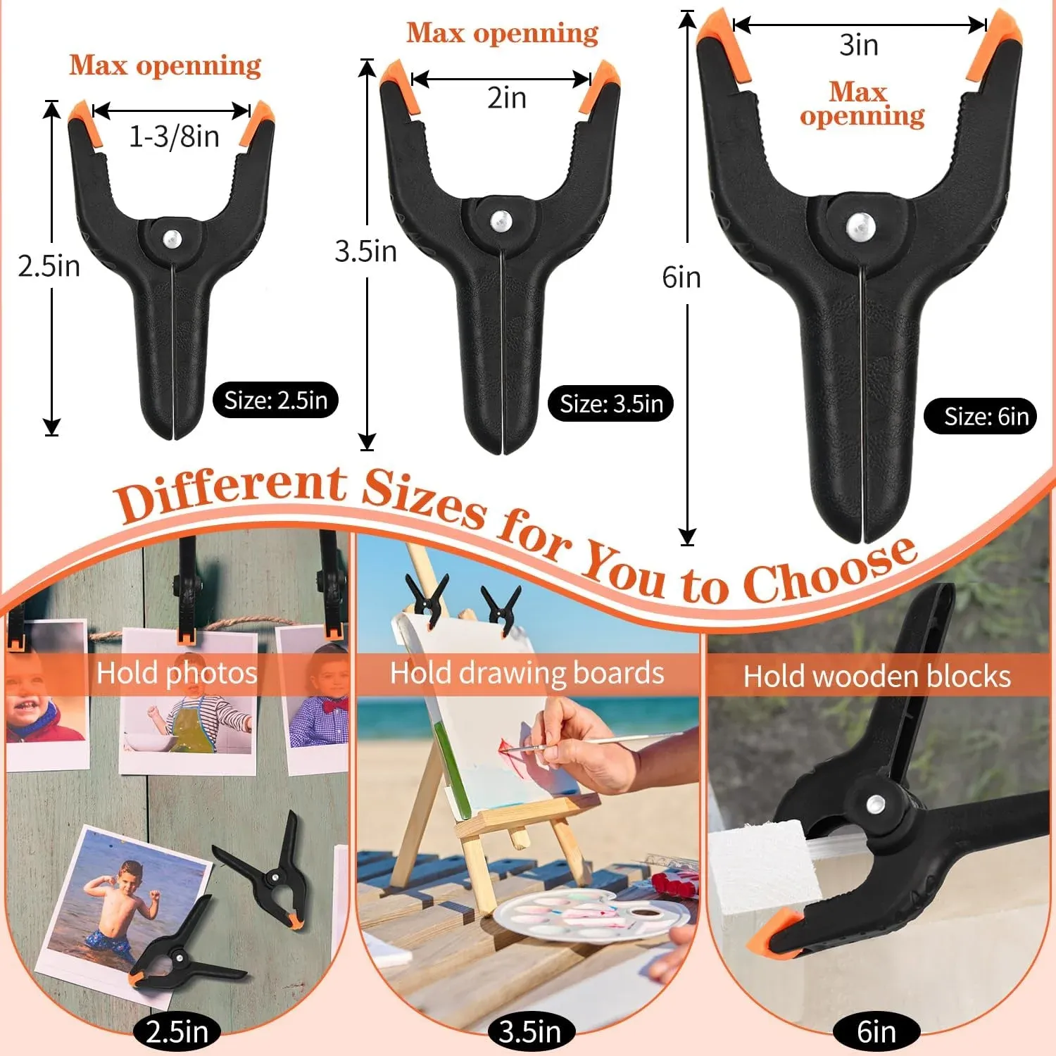 Plastic Spring Clamps Heavy Duty 6 Inch Backdrop Clips for Woodworking and Photography, Black, 12 Pack, Durable Plastic Construction