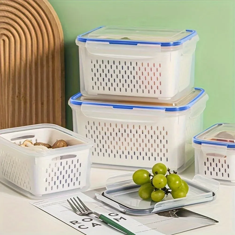 2 Pack Fruit Storage Containers for Fridge with Removable Colander, Produce Saver for Vegetables and Berries Fresh