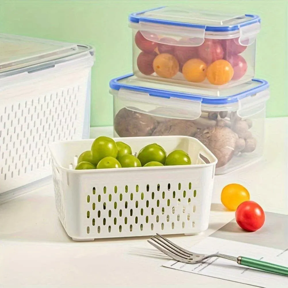 2 Pack Fruit Storage Containers for Fridge with Removable Colander, Produce Saver for Vegetables and Berries Fresh