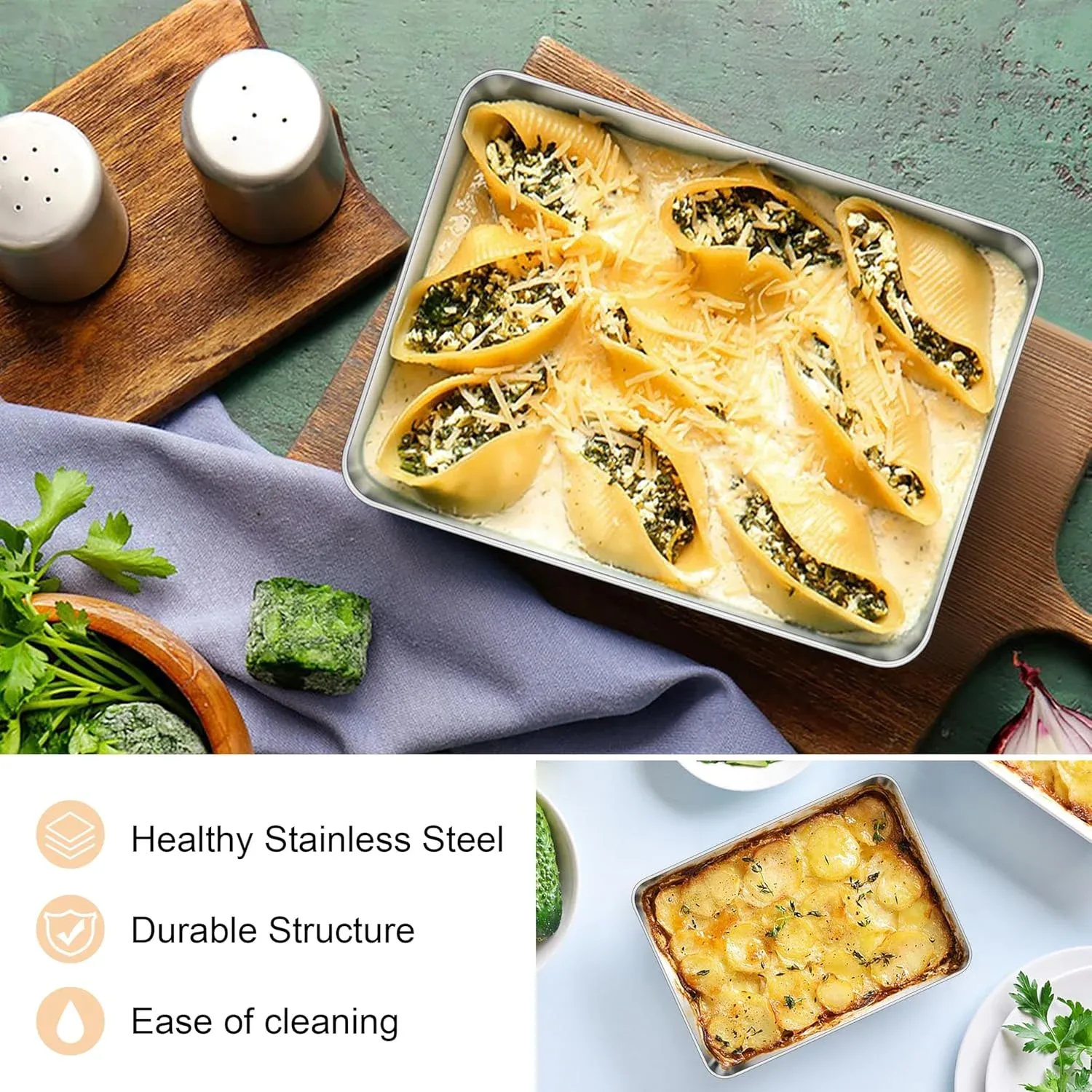 Stainless Steel Toaster Oven Trays, 2 Pack Small Non Toxic Baking Cookie Sheets for Cake Baking, Dishwasher Safe, 9.4"x7.3" Size