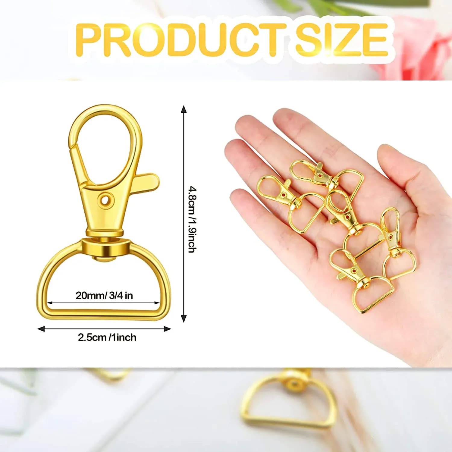 Swivel Snap Hooks 25mm D Ring Lobster Clasps Gold Tone for Tactical Gear and Dog Leashes