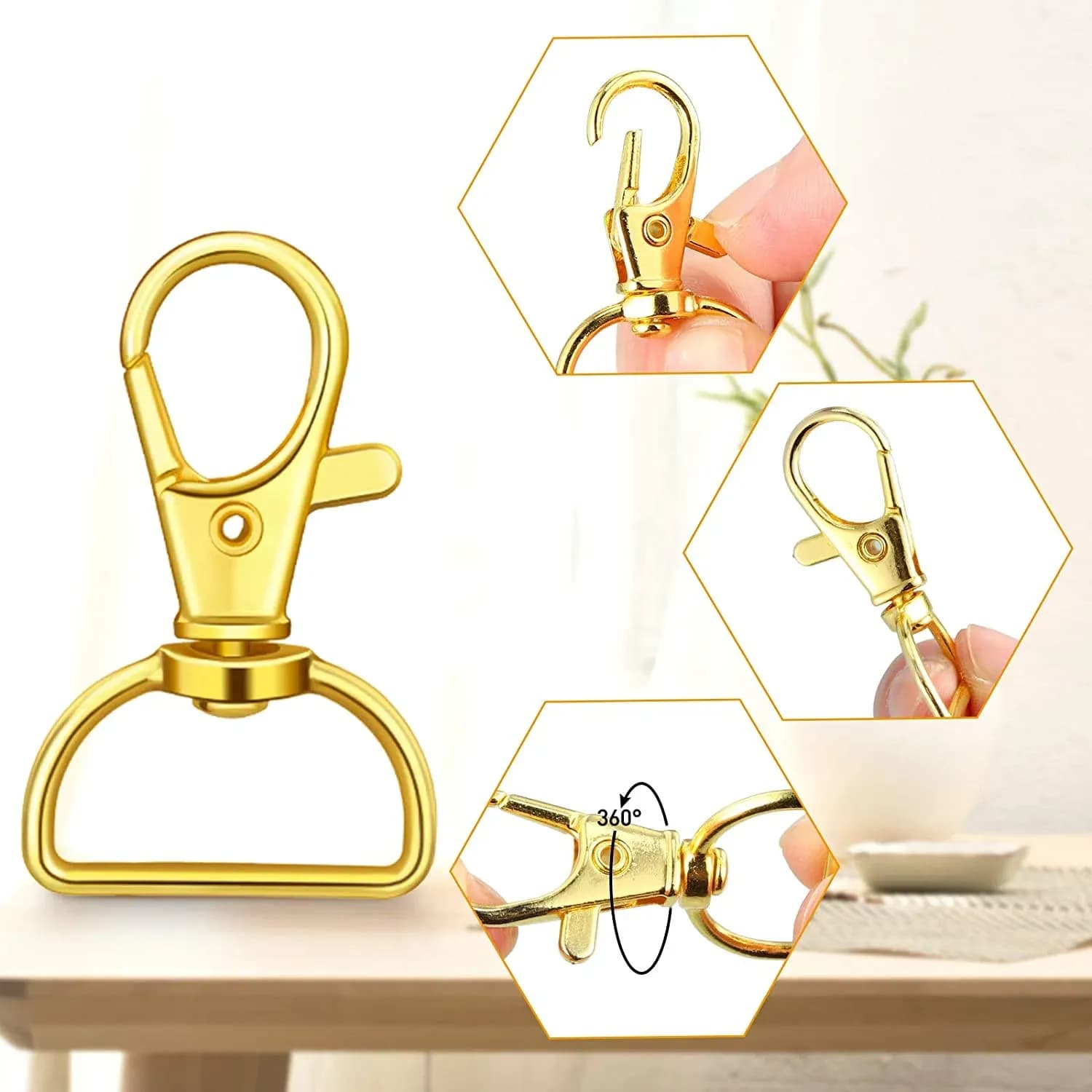 Swivel Snap Hooks 25mm D Ring Lobster Clasps Gold Tone for Tactical Gear and Dog Leashes
