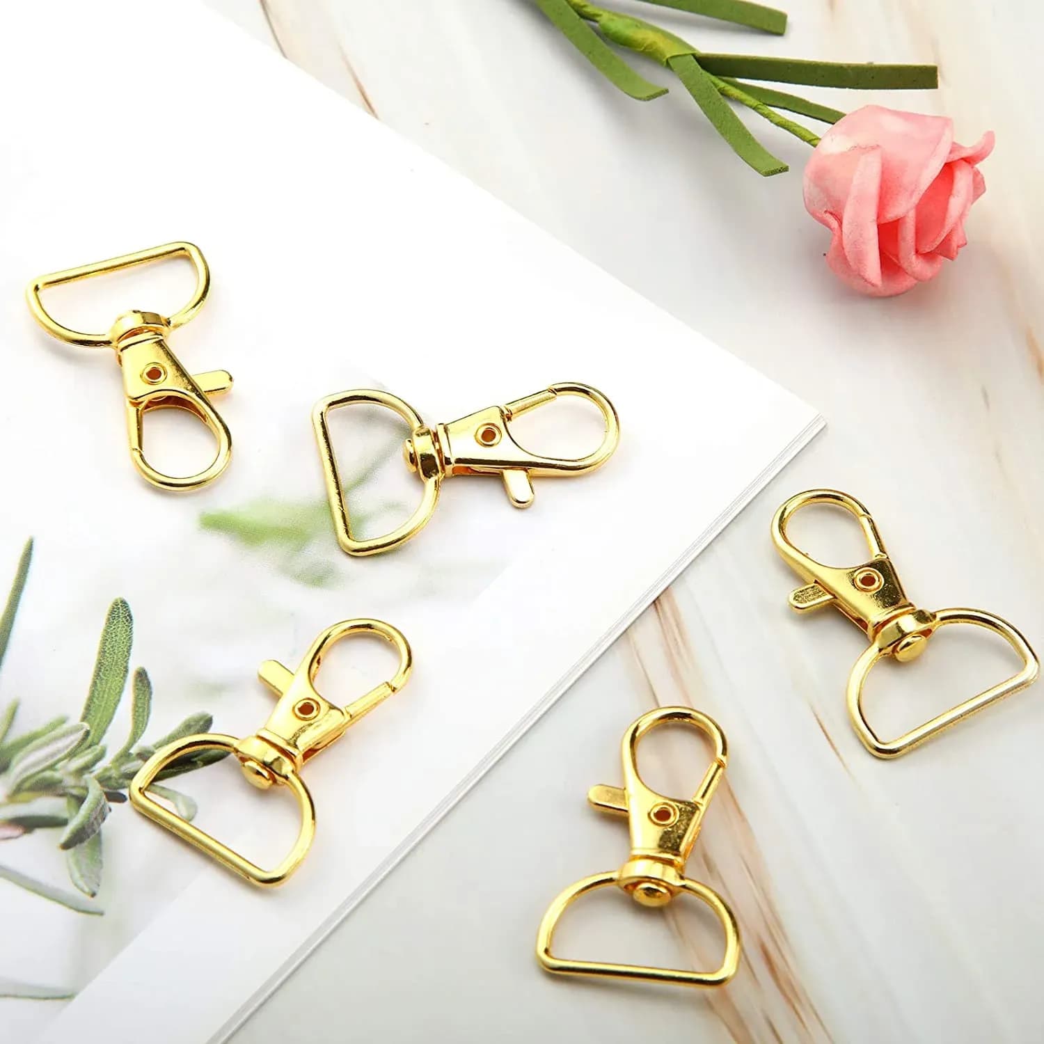 Swivel Snap Hooks 25mm D Ring Lobster Clasps Gold Tone for Tactical Gear and Dog Leashes