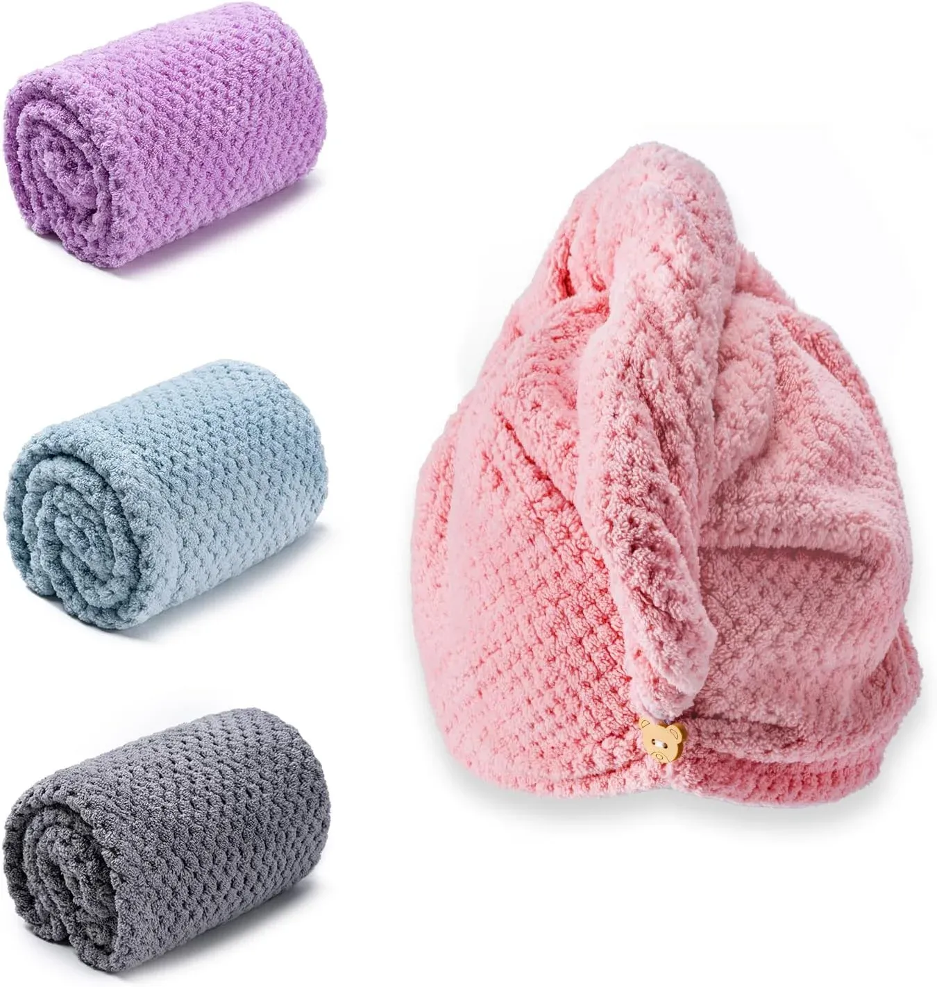 Hair Towel Wrap 4 Pack Quick Dry Turban for Curly and Long Hair Women Bathroom Shower Use Multi Color, Daily Comfort Use