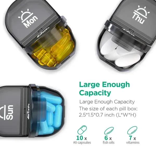 Weekly Dosette Dosing Box with Two Compartments Per Day and Carry Case, 7 Daily Boxes, BPA-Free Plastic, 14.5 x 8 x 4.2 cm