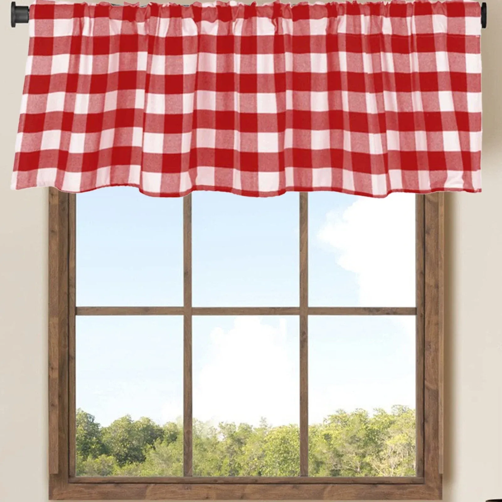 Plaid Valances for Windows, Farmhouse Design Window Treatments Decor, Window Valance Curtains for Kitchen/Bedroom/Living Room 15" x 55"
