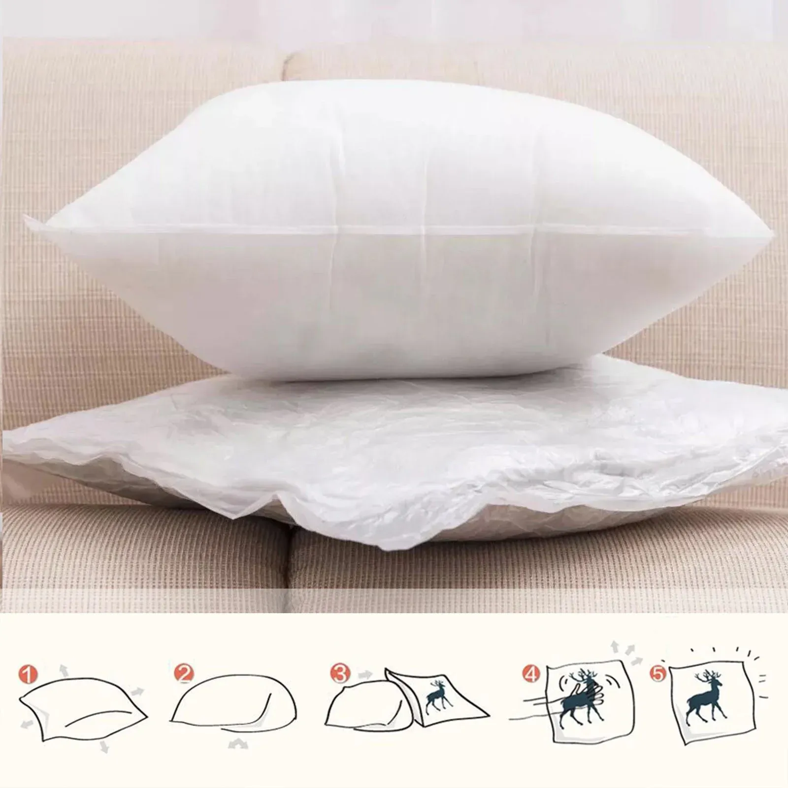 19.6"x19.6" Throw Pillow Insert, Christmas Decor Cushion Core with Non-woven Cotton, Soft Support Lumbar Cushion