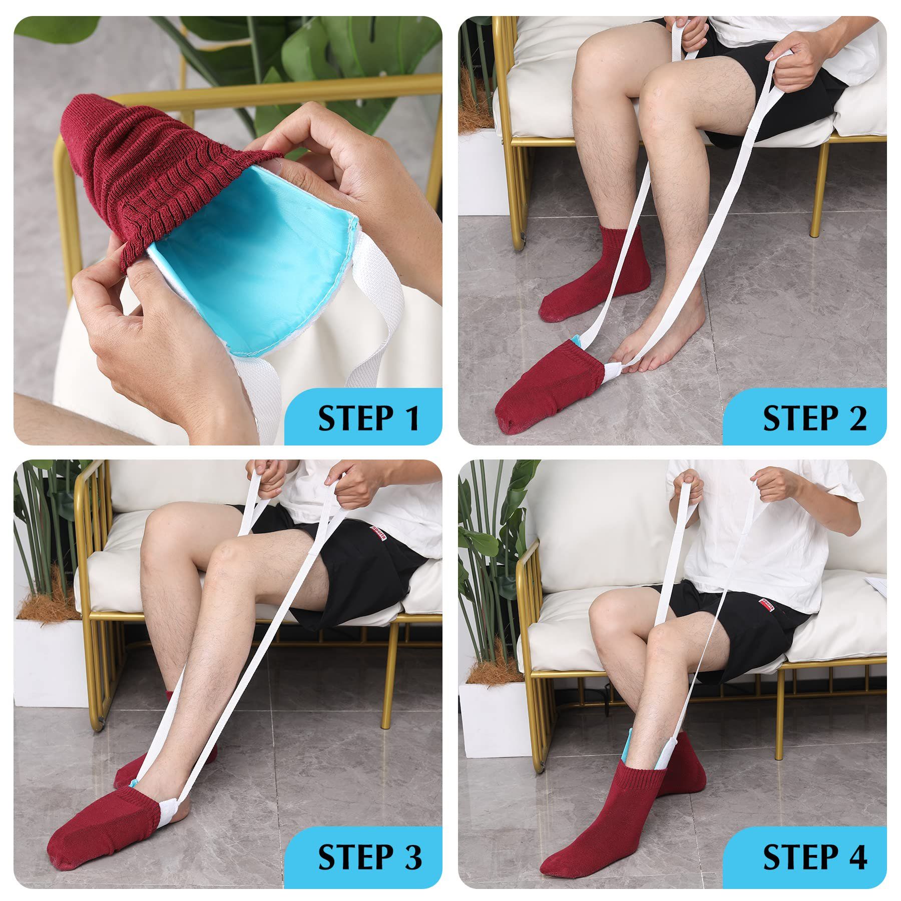 Sock Aid Device for Seniors, Sock Helper Easy on Easy Off, Assist for Elderly Disabled Knee or Back Injuries Putting on Socks