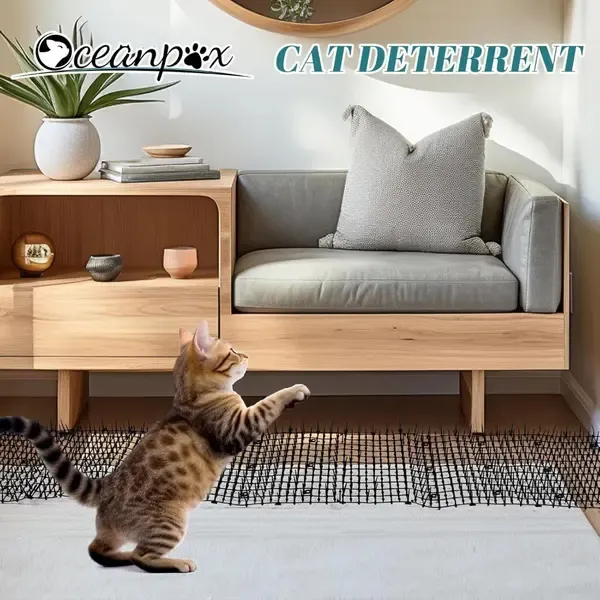 2 Pack Cat Deterrent Mats, Flexible Plastic Spike Furniture and Garden Scratch Protectors for Indoor or Outdoor Use, Black, 43 x 33 cm