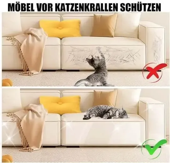 Clear Self-Adhesive Cat Scratch Protector Film, Cut-to-Size Sofa and Furniture Guard for Smooth Surfaces, 30 x 300 cm