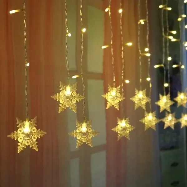 LED Snowflake Curtain String Lights, 3.5 m 96 LED Warm White Window Lights for Christmas, Bedroom, Party and Indoor Holiday Decor