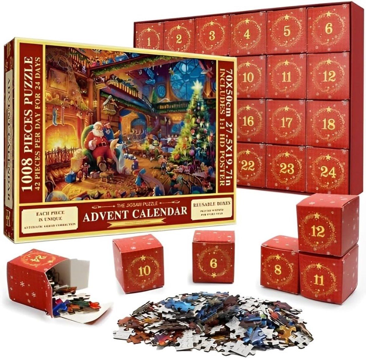 1008 Pieces Advent Calendar Jigsaw Puzzles, Christmas Hamper, Christmas Decoration, 24 Days Countdown, for Adults and Children