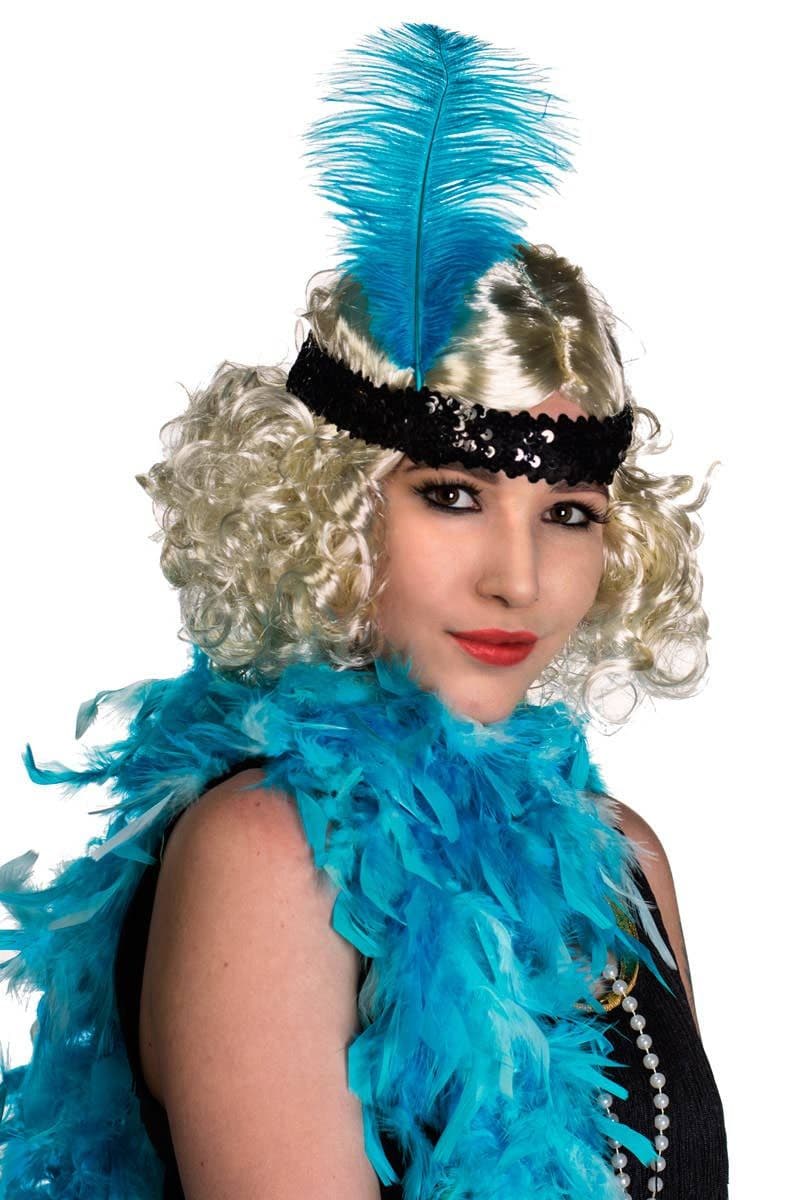 Flapper Headband Soft Feather Turquoise and Black 26cm