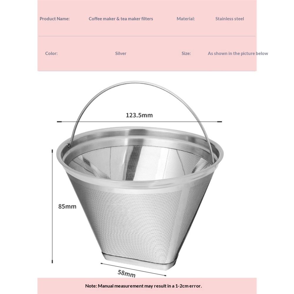 Reusable Cone Coffee Filters 304 Stainless Steel Coffee Filter，Filter Coffee Maker, 2Pcs Permanent Cone Filter
