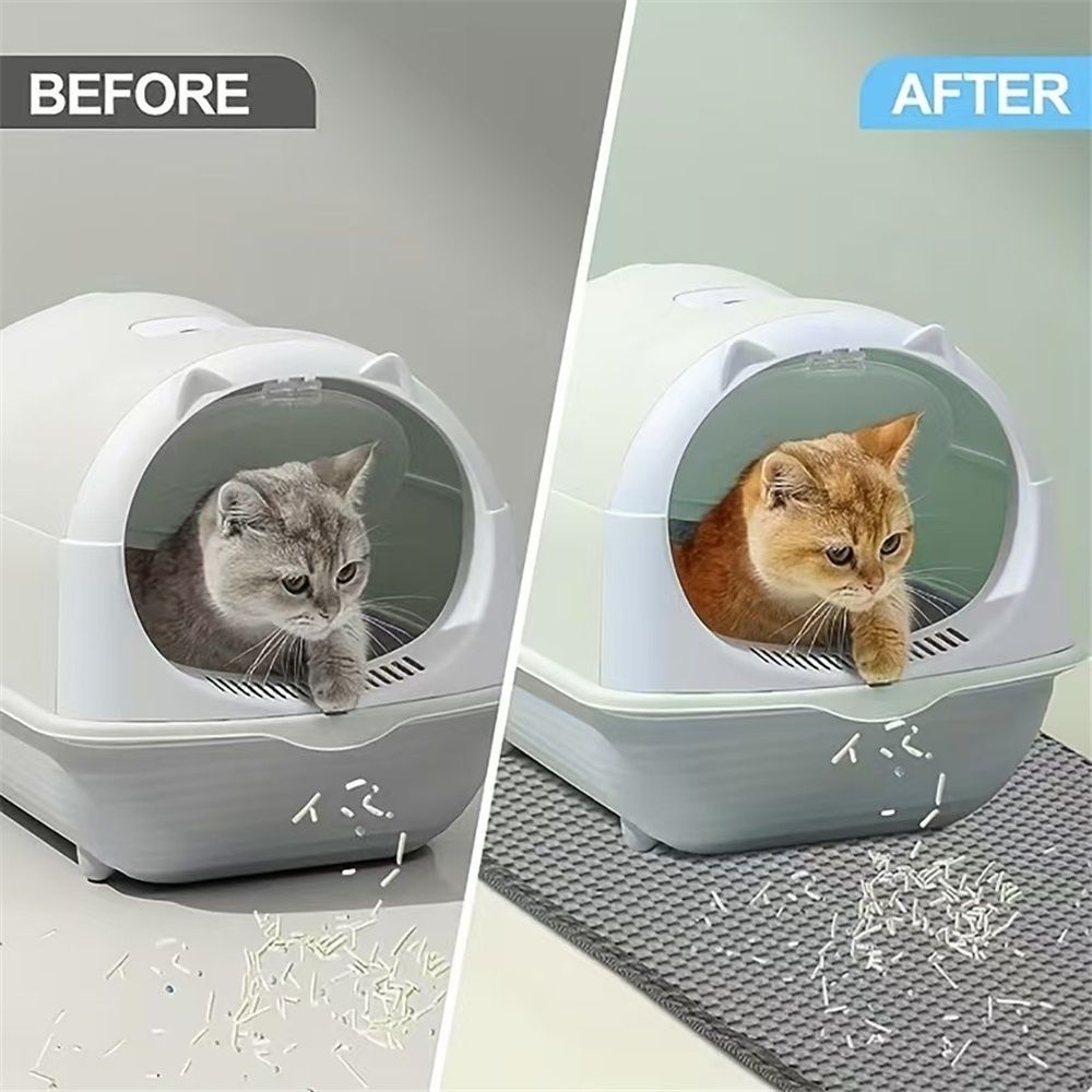 Cat Litter Mat Large Cat Litter Trapping Mat 30x30cm Double Layer Urine and Water Proof Kitty Litter Box Mat grey