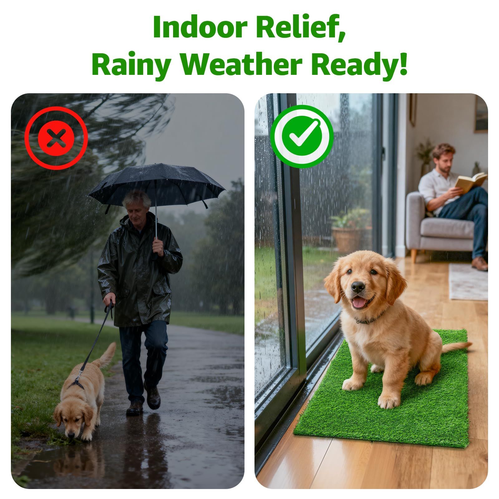 Grass Pad for Dogs 35cmx35cm, Strong Absorbency Soft and Real Grass for Pets Potty Training, Easy to Clean Fake Grass for Dog Indoor Outdoor Use (1 Pcs)