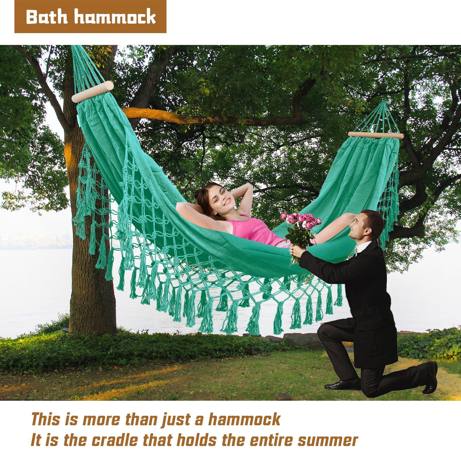Beautiful Boho Style Hammock -Camping， Portable 2 Person Hammock, for Suitable for Backpacking, Patio, Beach, Backyard, Outdoor, Garden,Wedding Decor