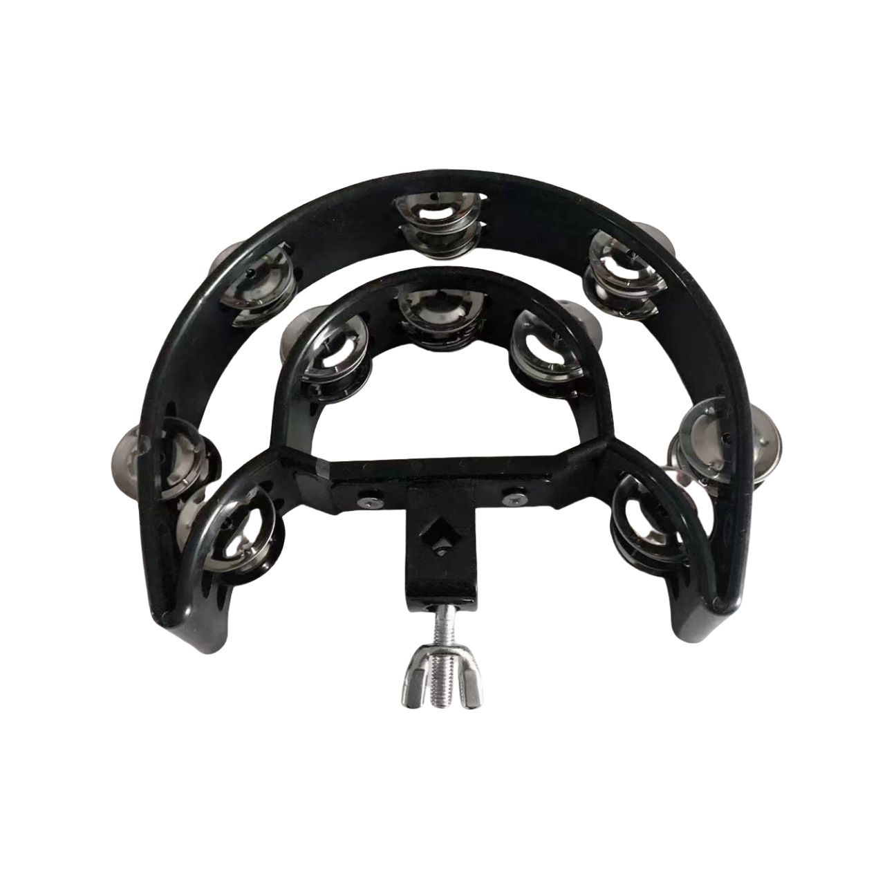 Tambourine Half Moon Mounted Double Row Bells with Mounting Eye Bolt Tambourine for Drum Set for Kids, Adults, Party