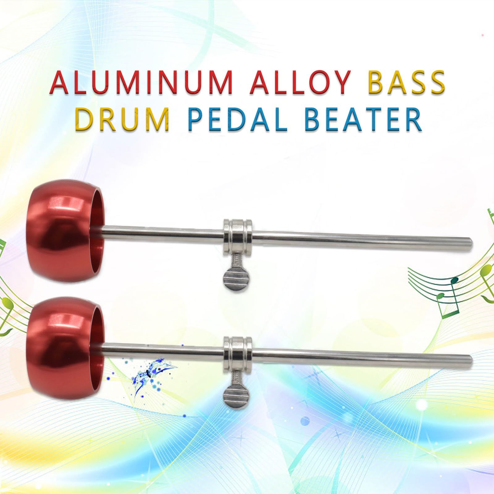 2 Pieces Bass Drum Pedal Beater Aluminum Alloy Hammer Head Percussion Instrument Accessory Part Red