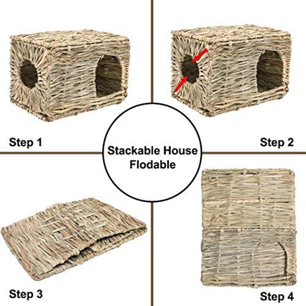 Rabbit Grass House - Natural Hand Woven Seagrass Play Hay Bed, Hideaway Hut Toy for Bunny Hamster Guinea Pig Chinchilla Ferret