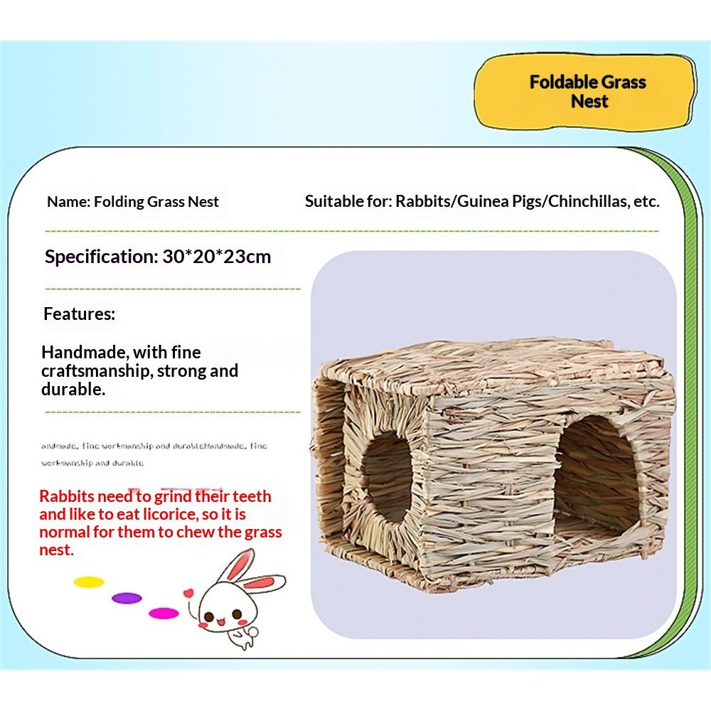 Rabbit Grass House - Natural Hand Woven Seagrass Play Hay Bed, Hideaway Hut Toy for Bunny Hamster Guinea Pig Chinchilla Ferret